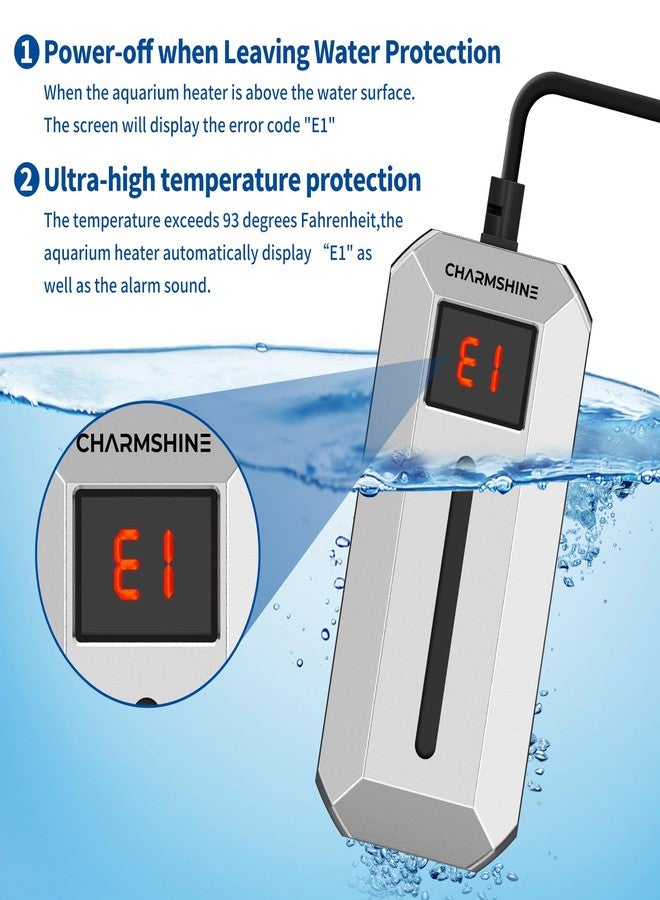 سخان مياه حوض السمك تشارم شاين 200 واط، سخان مياه غاطس لأحواض الأسماك مع شاشة عرض رقمية LED، مناسب لأحواض أسماك المياه العذبة والمالحة سعة 40-55 جالون، وأحواض السلاحف. - Image 4